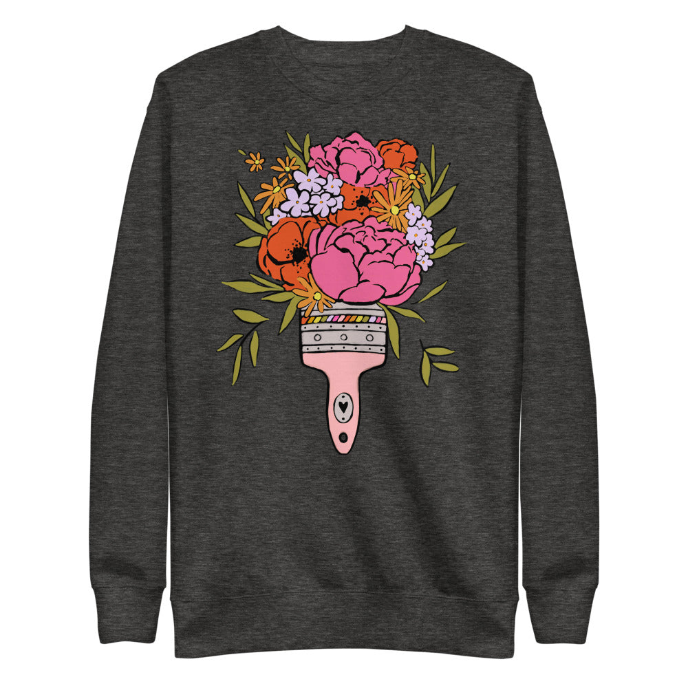 Pink Floral Paintbrush Unisex Fleece Pullover