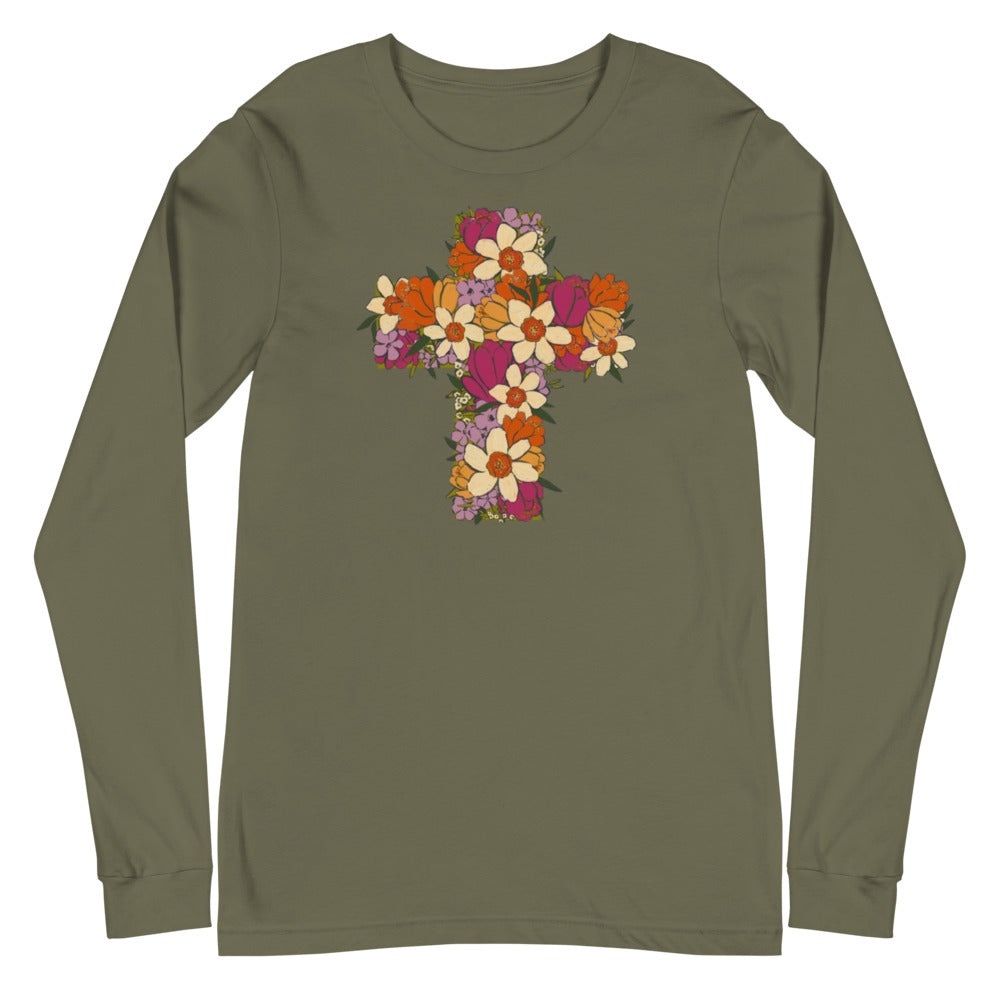Floral Cross Unisex Long Sleeve Tee