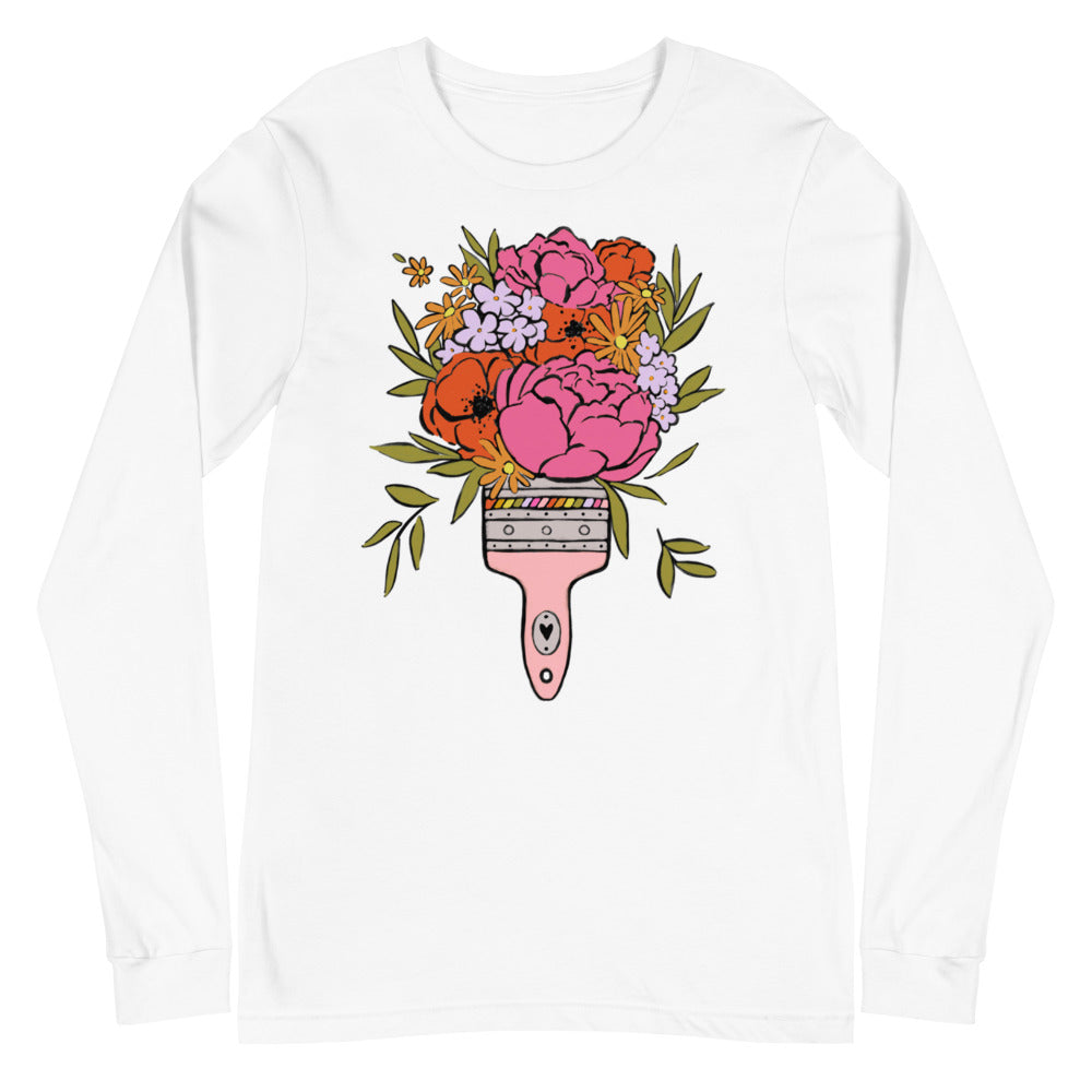 Pink Floral Paintbrush Long Sleeve Tee