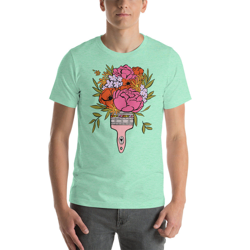 Pink Floral Paintbrush Unisex T-Shirt